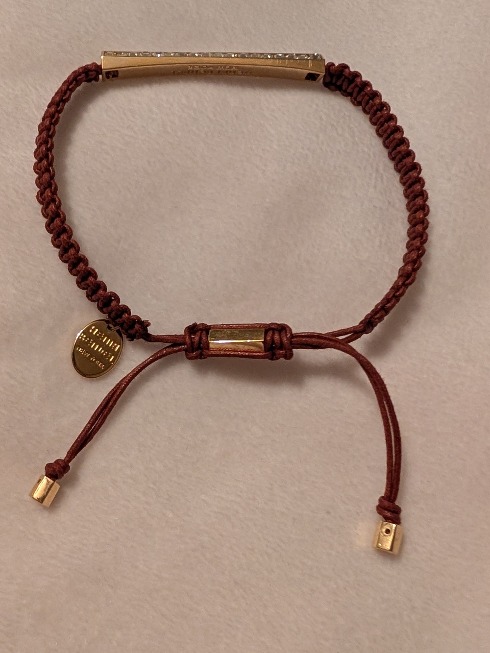 Henri Bendel Crystal Macrame Adjustable Bracelet Brown Gold